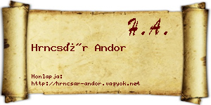 Hrncsár Andor névjegykártya