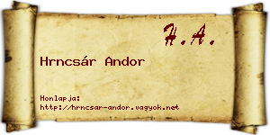 Hrncsár Andor névjegykártya
